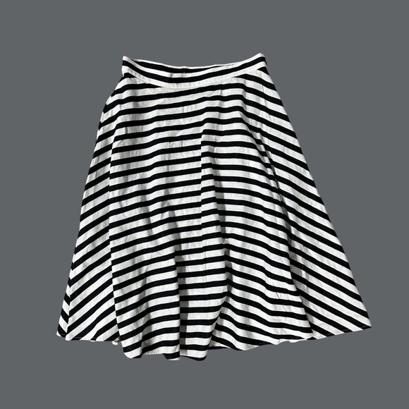 Lauren Ralph Lauren Black White Striped Swing Skirt Womens Size 10 A Line - Picture 2 of 7